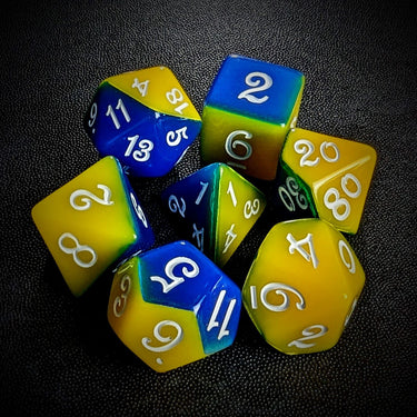 Blend of Yellow & Blue Acrylic - 7pcs RPG Full Dice Set Top